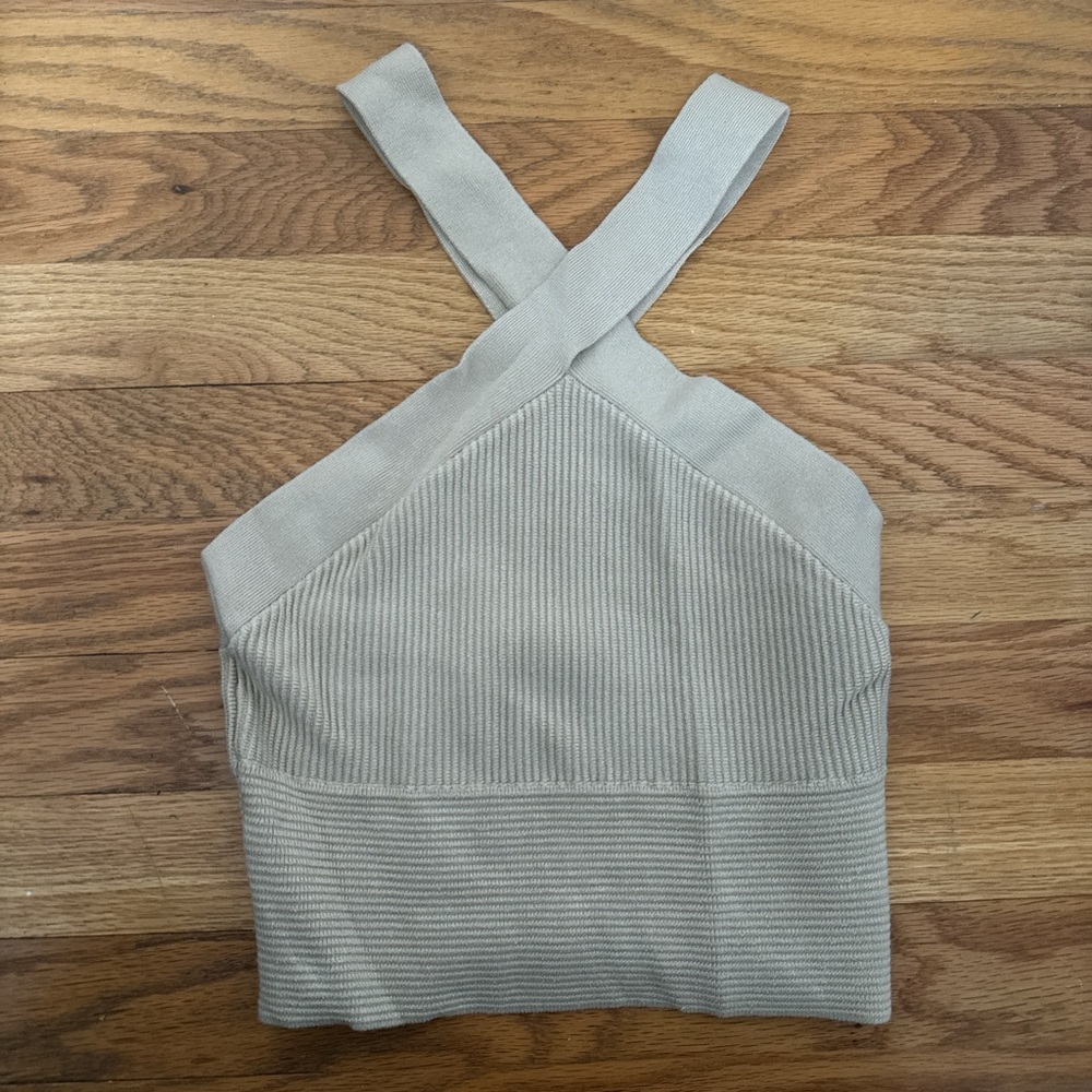 Tan Abercrombie & Fitch Ribbed Knit Halter Crop Top